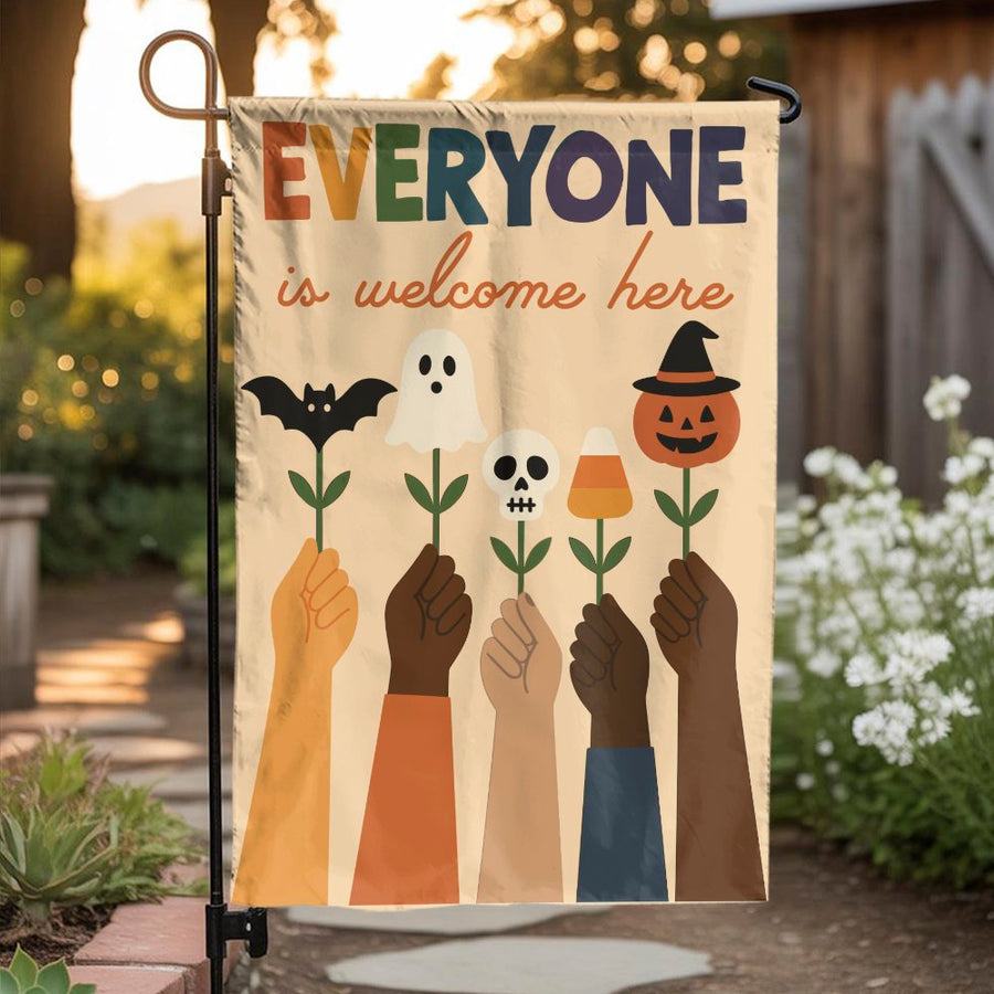 Everyone Is Welcome Garden Flag | Halloween Diversity Inclusion Yard Decor | Durable Polyester Outdoor Garden Banner | Inclusive Holiday Gift