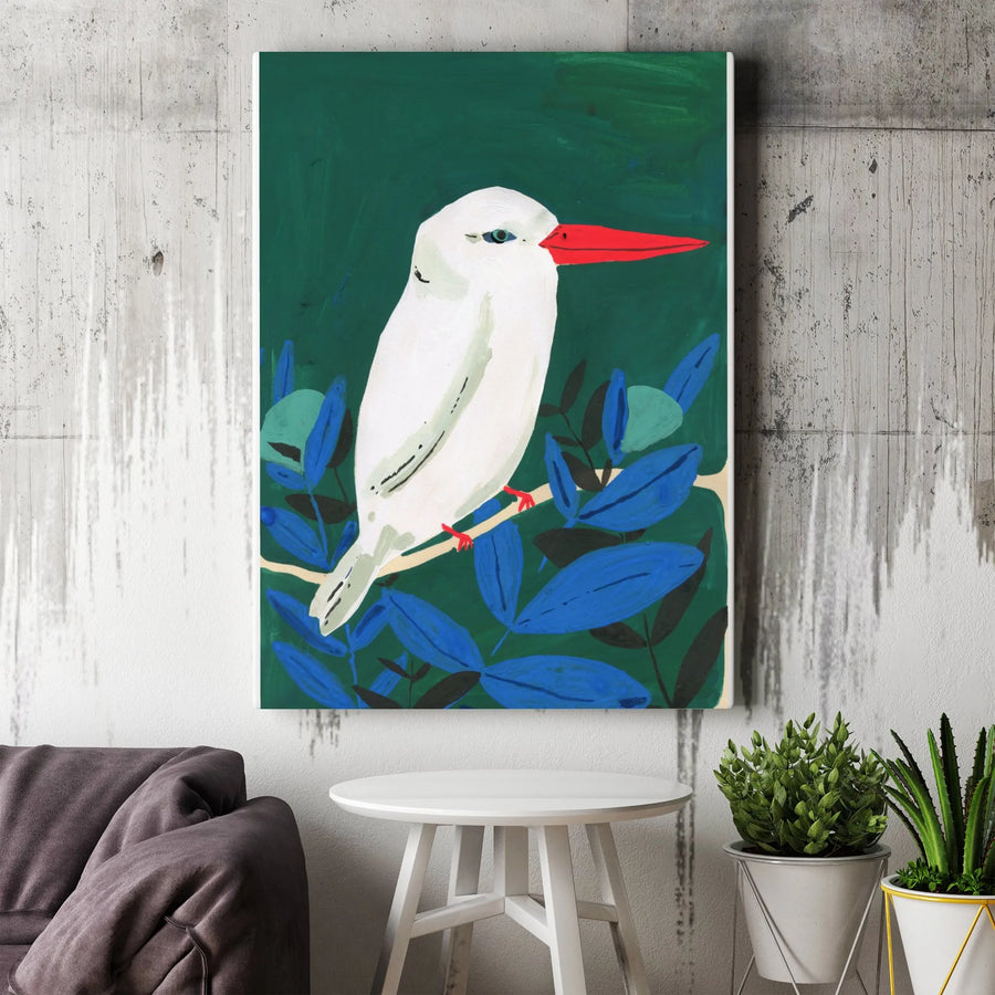 Kingfisher Vertical Canvas Art | Modern Painterly Bird Illustration | Premium Gallery Wrapped Canvas | Living Room Decor Gift for Nature Lovers