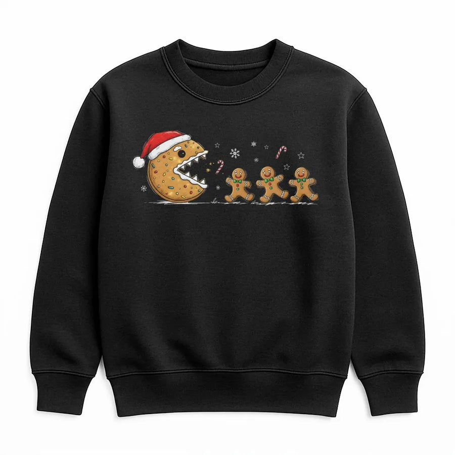 Christmas Gingerbread Man Sweatshirt | Retro Gaming Cookie Graphic | Premium Fleece Pullover | Funny Xmas Gift for Gamers