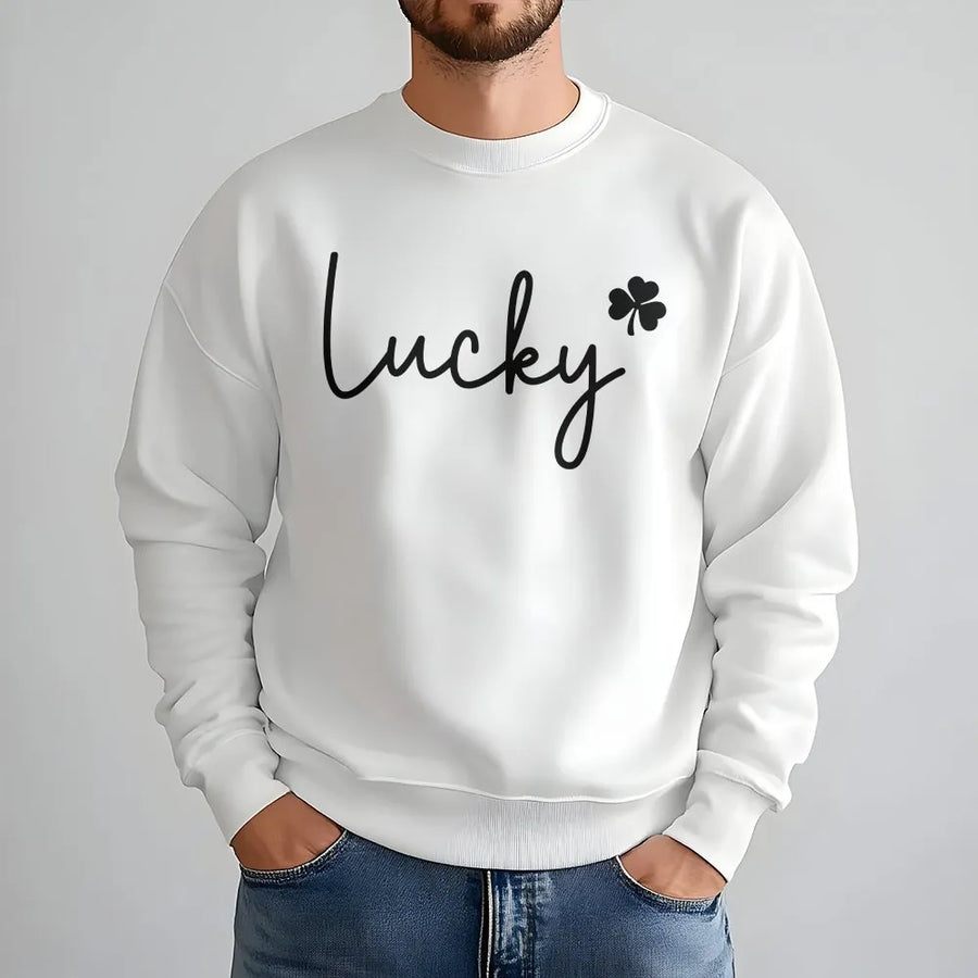 Lucky Shamrock Sweatshirt | Minimalist Irish Clover Graphic | Premium Cotton Blend | St Patricks Day Gift for Men and Women