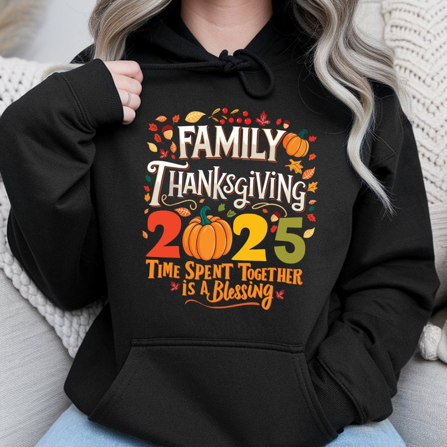 Family Thanksgiving 2025 Hoodie | Retro Pumpkin Fall Graphic | Premium Cotton Blend | Matching Autumn Gathering Gift For Family