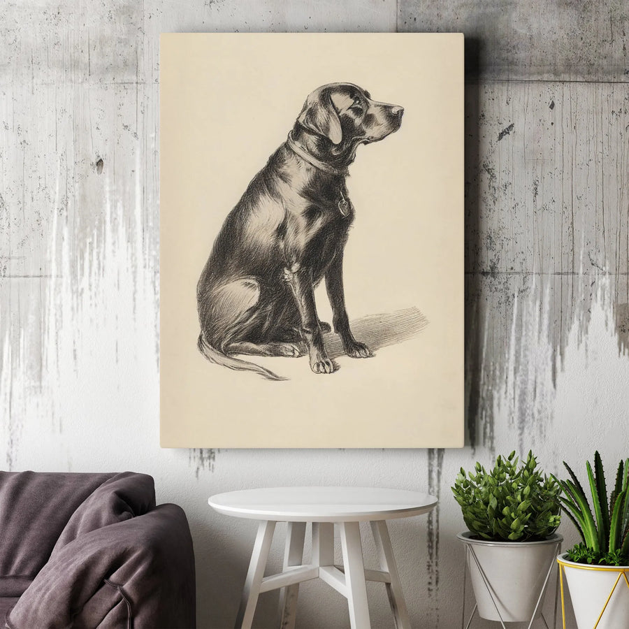 Black Labrador Canvas Wall Art | Vintage Pencil Sketch Dog Portrait | Premium 1.25-Inch Gallery Wrap | Gift For Dog Lovers & Pet Owners
