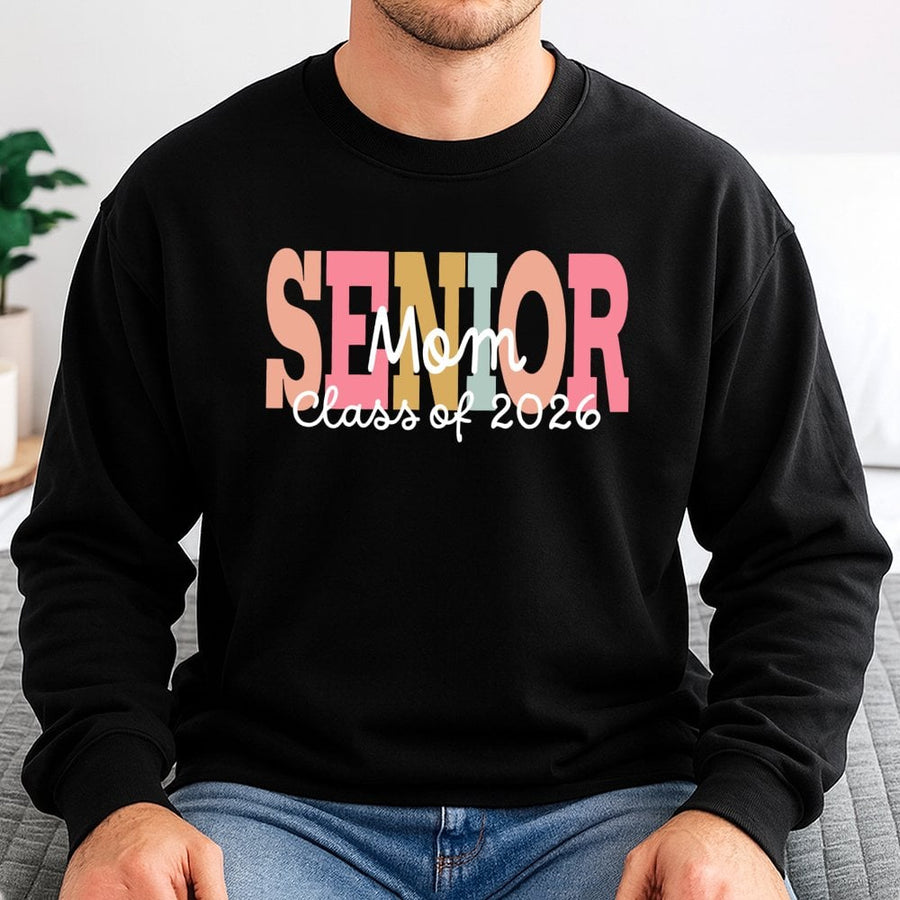 Senior Mom Sweatshirt Class of 2026 | Retro Varsity Graduation Gift | Cotton Blend Comfort Crewneck | Proud Parent Apparel for High School College