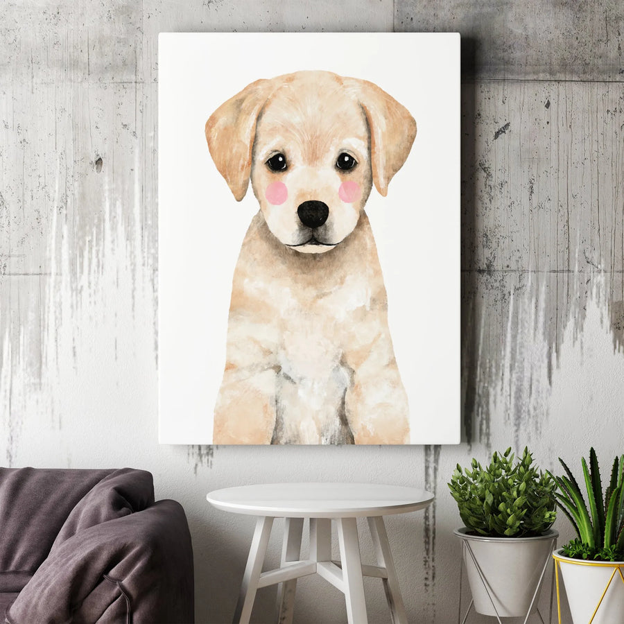 Labrador Puppy Vertical Canvas | Cute Watercolor Dog Portrait | Premium Gallery Wrap | Nursery Wall Decor Gift for Dog Lover