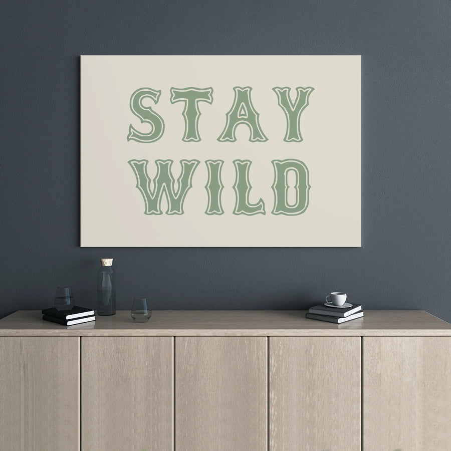 Stay Wild Wall Art | Sage Green Western Typography Print | Premium Gallery Wrap Canvas | Boho Home Decor Gift