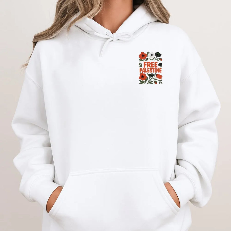 Free Palestine Hoodie | Poppy Flower Graphic | Soft Cotton Unisex Tee | Pro-Palestine Activist Support Gift