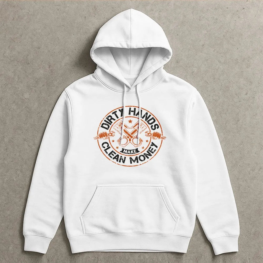 Dirty Hands Clean Money Hoodie | Mechanic Auto Repair Gift | Premium Cotton Blend | Funny Car Guy Garage Apparel For Working Dad