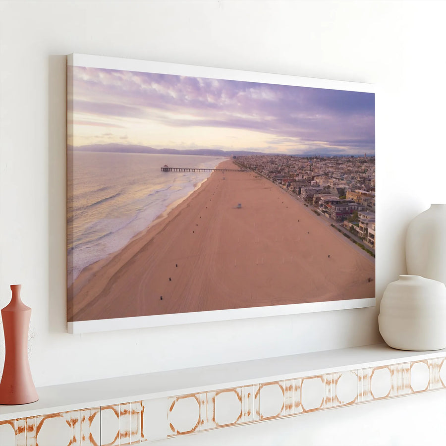 Coastal Beach Wall Art | Aerial Ocean View with Pier at Sunset | Premium Gallery-Quality Print | Living Room & Bedroom Home Decor Gift