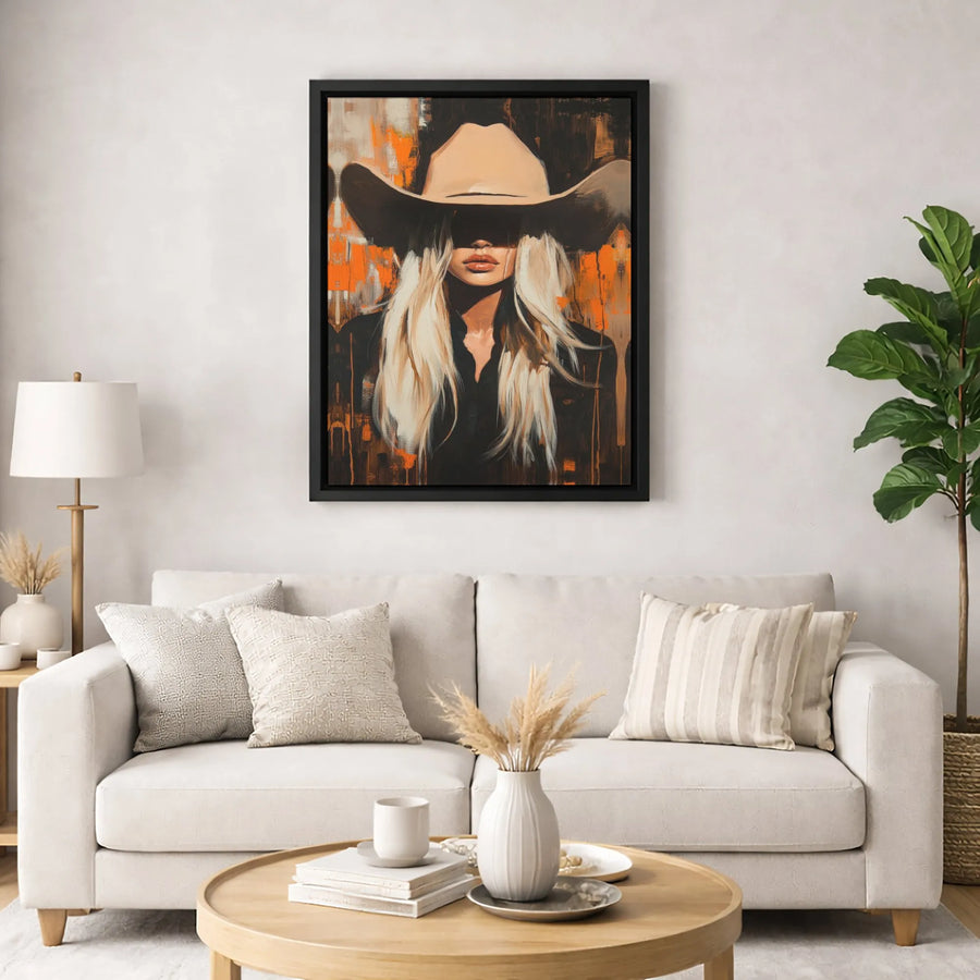 Blonde Cowgirl Canvas Wall Art | Abstract Western Oil Painting Style | Premium 1.25" Gallery Wrap | Boho Country Home Decor Gift