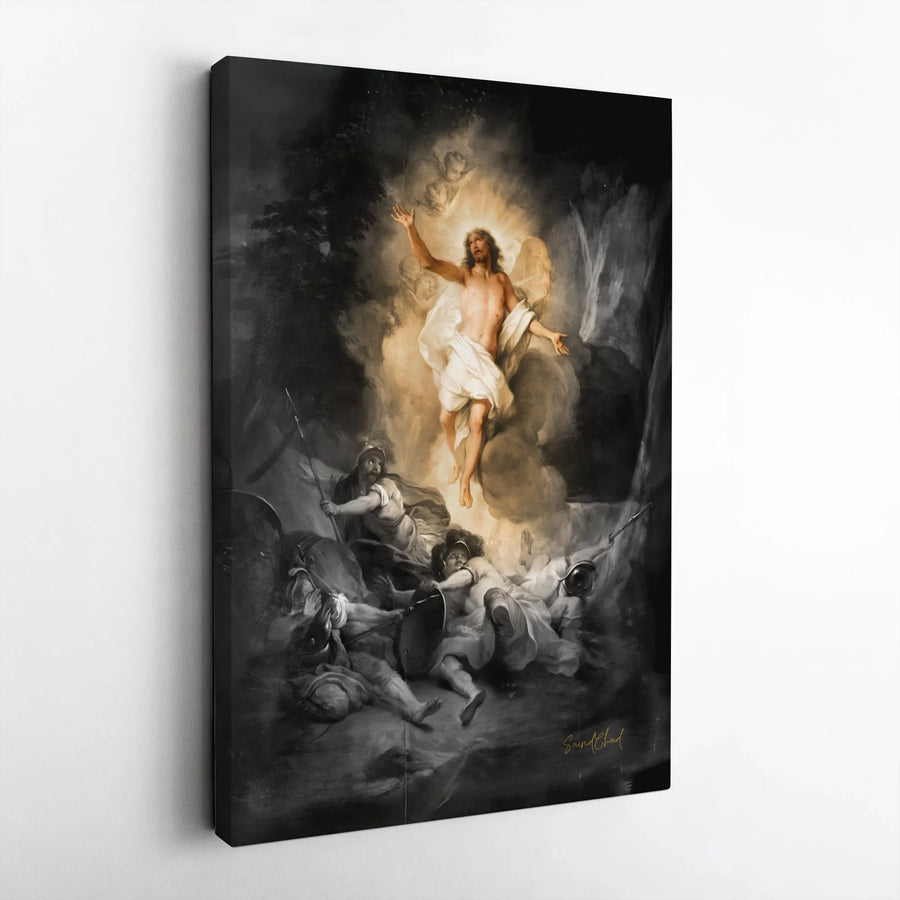Tableau sur toile de la résurrection de Jésus | Style peinture à l'huile religieuse chrétienne spectaculaire | Toile galerie premium de 1,25" d'épaisseur | Cadeau de Pâques pour la décoration intérieure