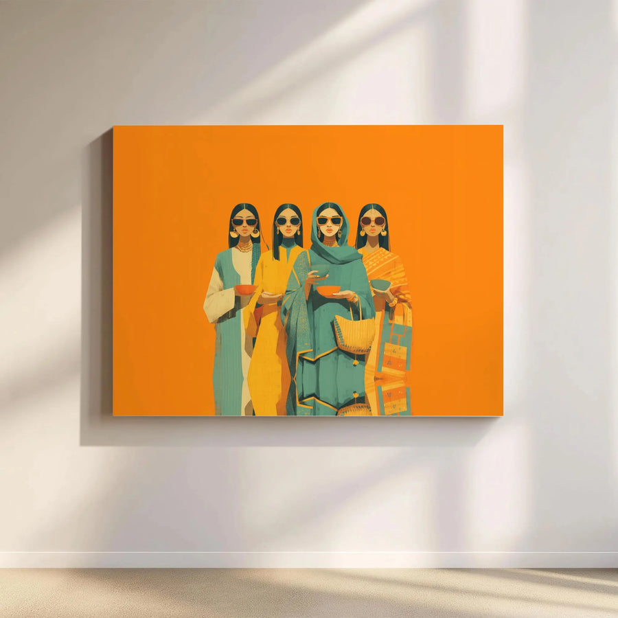 South Asian Women Wall Art | Stylish Traditional Ethnic Portrait Graphic | Premium Gallery-Wrapped Canvas | Modern Home Decor Gift