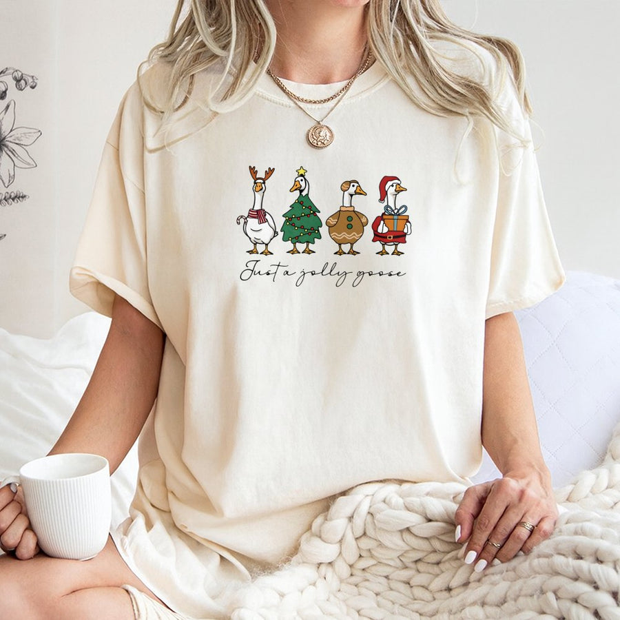 Jolly Goose Christmas T-Shirt | Funny Holiday Bird Graphic | 100% Cotton Premium Unisex Tee | Cute Festive Animal Xmas Gift for Him and Her