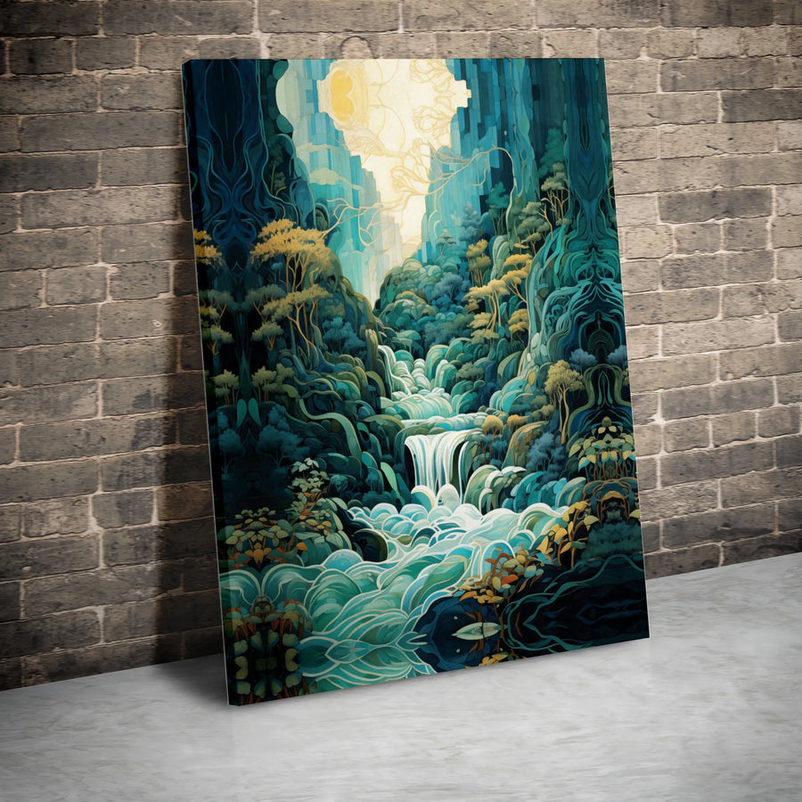 Waterfall Forest Canvas Wall Art | Surreal Botanical Landscape Print | Premium 1.25" Gallery Wrap | Nature-Inspired Home Decor