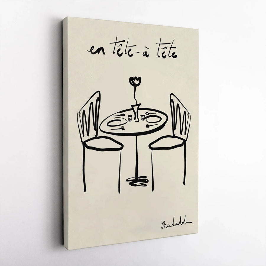 Tête-à-Tête Canvas Wall Art | Minimalist French Line Art Sketch | Premium Gallery Wrapped Canvas | Romantic Kitchen Decor Gift