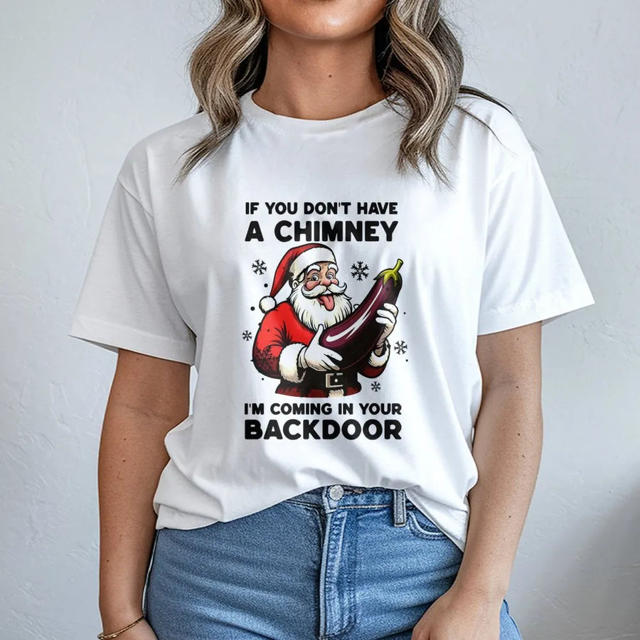 Funny Naughty Santa T-Shirt | Dirty Christmas Adult Humor Eggplant Design | Premium Cotton Graphic Tee | Rude Holiday Gag Gift for Men and Women