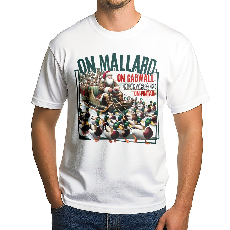 Duck Hunting Christmas T-Shirt | Funny Santa Sleigh Mallard Design | Premium Soft Cotton | Unique Holiday Gift for Outdoorsmen and Waterfowl Hunters