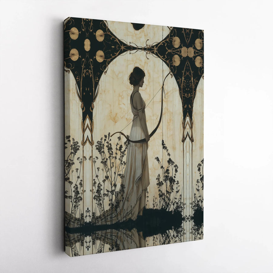 Artemis Goddess Canvas Print | Art Nouveau Archer Wall Art | Premium Gallery Wrapped 1.25" Profile | Greek Mythology Decor Gift for Her