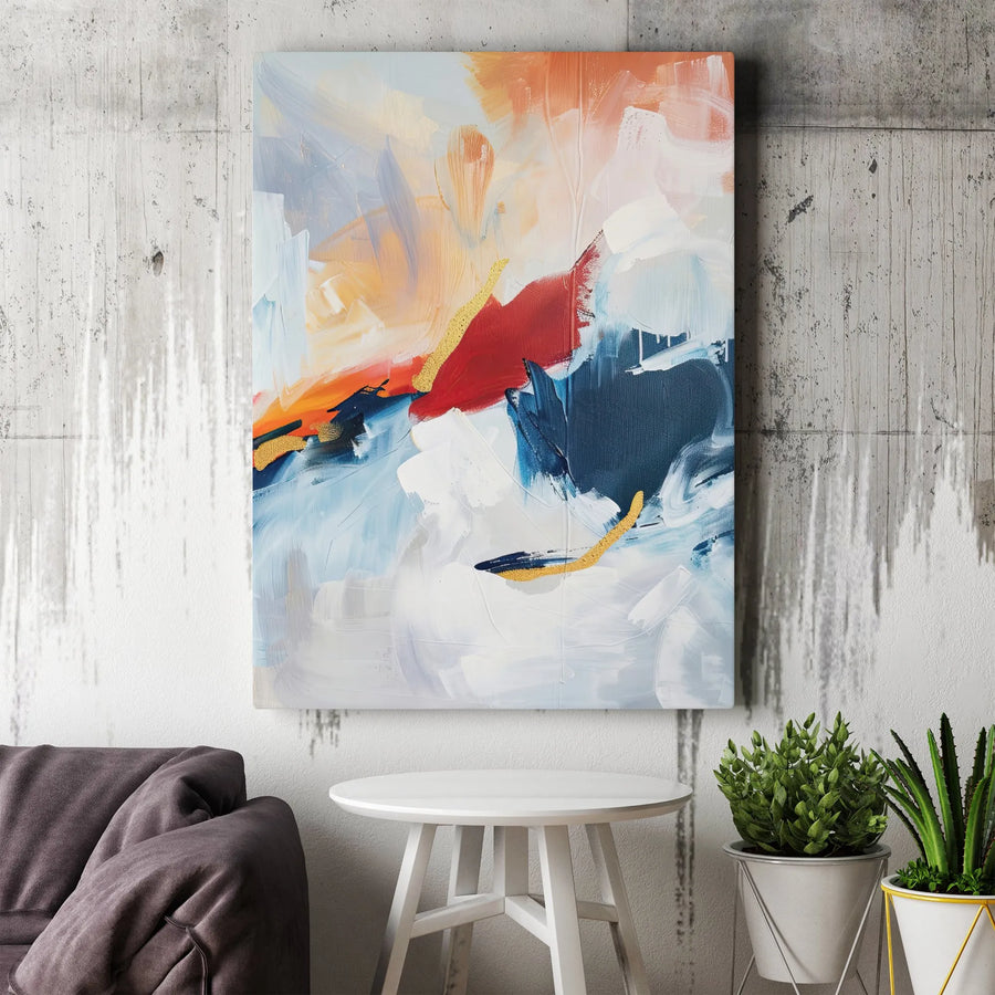 Modern Abstract Canvas Art | Bold Red Navy Orange Gold Brushstrokes | Premium 1.25” Gallery Wrap | Contemporary Home & Office Decor Gift