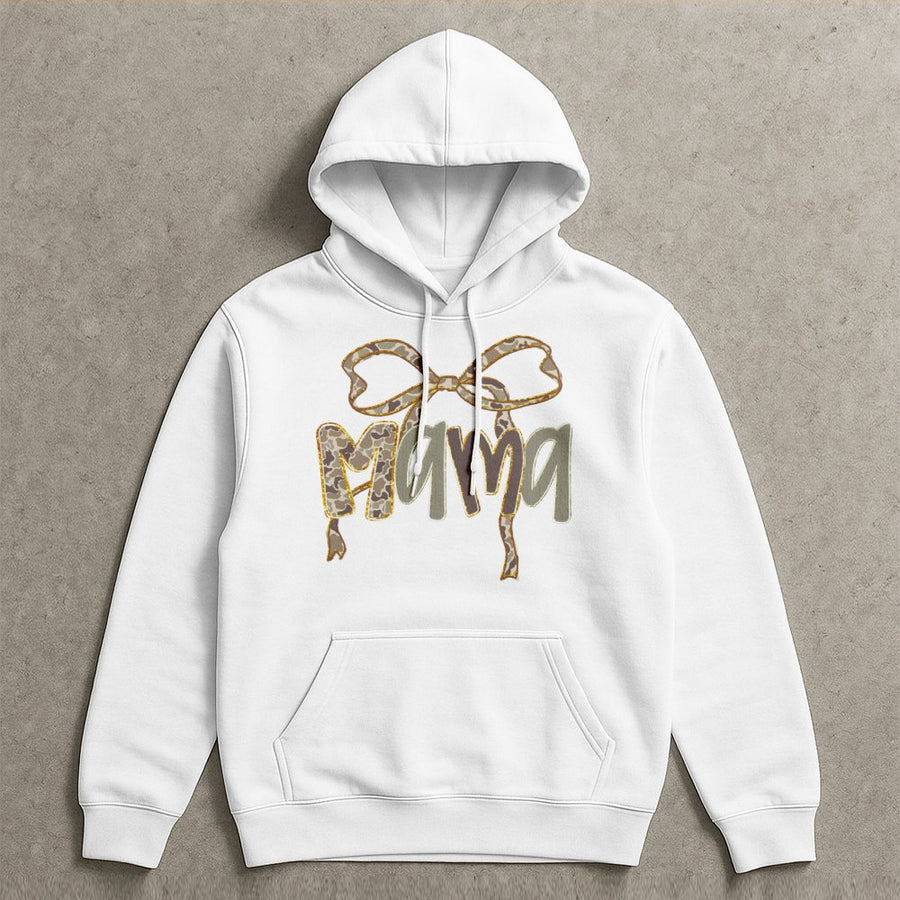 Mama Camo Bow Hoodie | Rustic Country Leopard Print Design | Premium Cotton Blend Pullover | Perfect Gift For Outdoorsy Moms