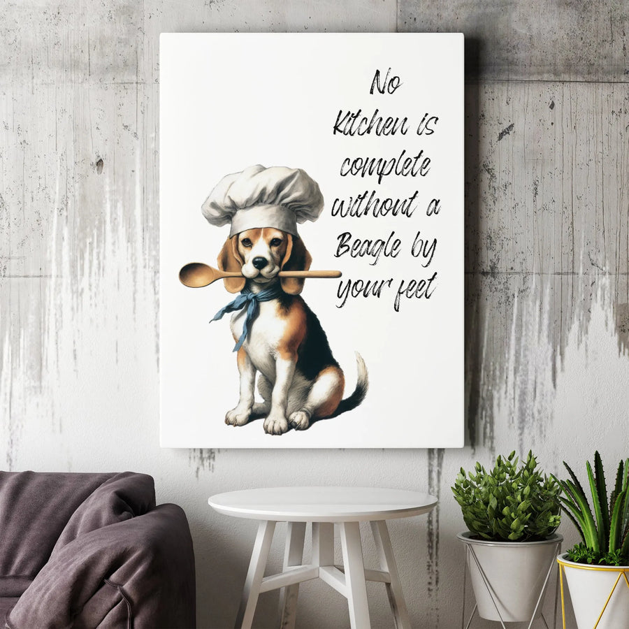Beagle Wall Art Canvas | Chef Dog Kitchen Decor Print | Premium 1.25-Inch Gallery Wrap | Funny Dog Lover Gift for Home or Office