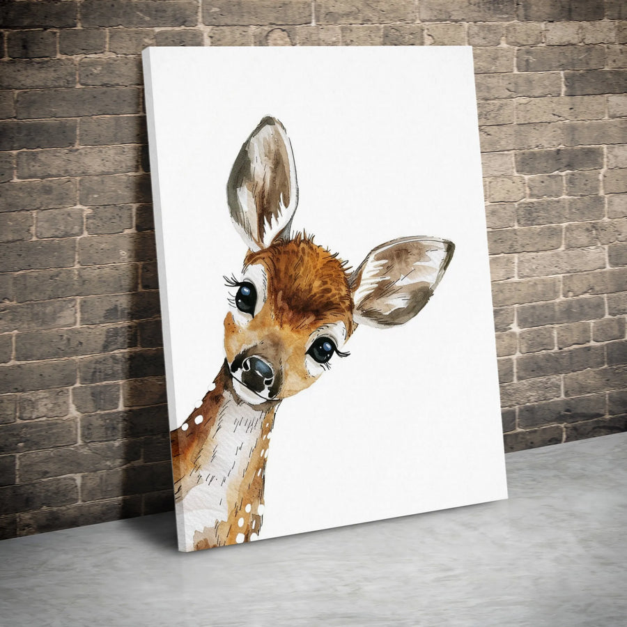 Baby Deer Wall Art | Watercolor Fawn Nursery Decor | Premium 1.25-Inch Framed Canvas | Cute Woodland Animal Gift for Kids Room