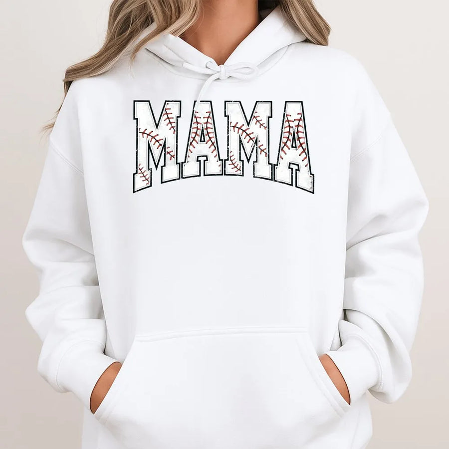 Baseball Mama Hoodie | Vintage Baseball Stitch Design | Premium Soft Cotton Tee | Mother's Day Gift for Sports Mom