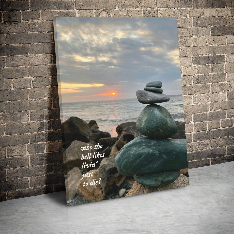 Zen Stone Stack Canvas Print | Sunset Beach Meditation Wall Art | Premium Gallery Wrap Decor | Inspirational Quote Gift for Home Office