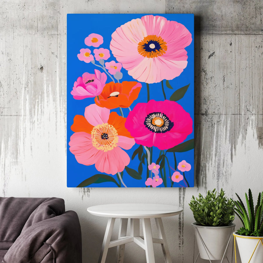 Vibrant Poppy Flower Canvas Art | Modern Botanical Floral Wall Decor | Premium Fade-Resistant Gallery Print | Colorful Home Office Gift