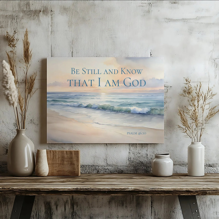 Be Still And Know That I Am God Canvas | Psalm 46:10 Ocean Beach Wall Art | Gallery Wrapped Premium Print | Religious Home Decor Gift