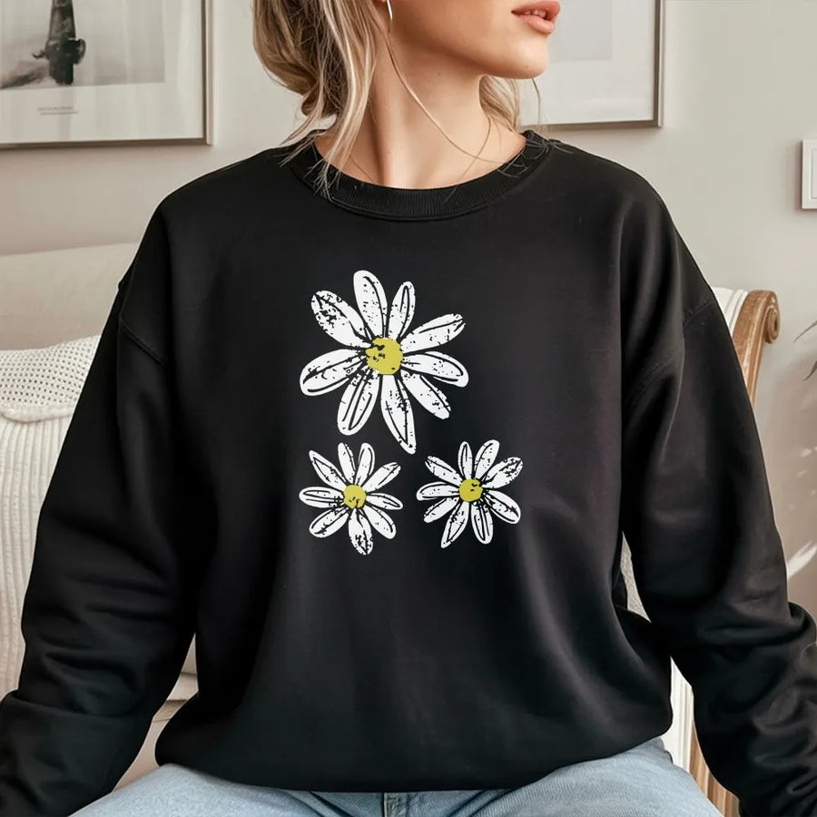 Daisy Sweatshirt | Vintage Distressed Floral Graphic Sweatshirt | Soft Cotton Blend Pullover | Botanical Garden Gift for Her