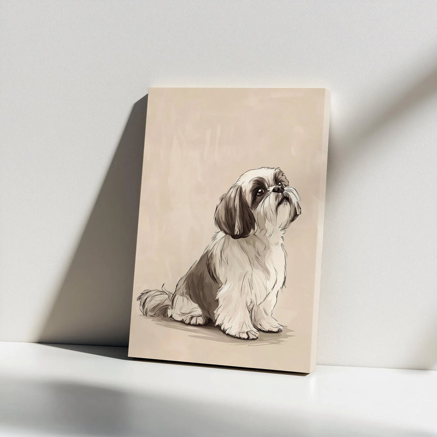 Shih Tzu Dog Canvas Wall Art | Minimalist Pencil Sketch Portrait | Premium Gallery Wrapped Decor | Unique Pet Lover Gift Idea
