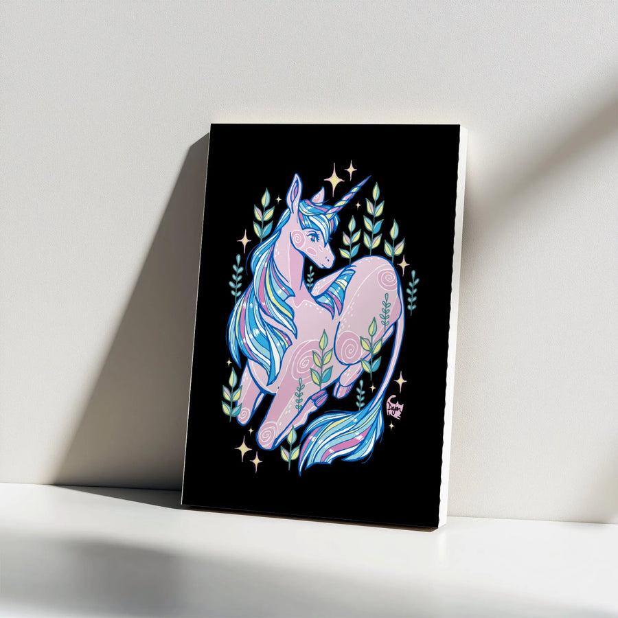 Magical Unicorn Vertical Canvas | Whimsical Pastel Cartoon Illustration | Premium 1.25" Thick Gallery Profile | Nursery & Kids Room Decor Gift