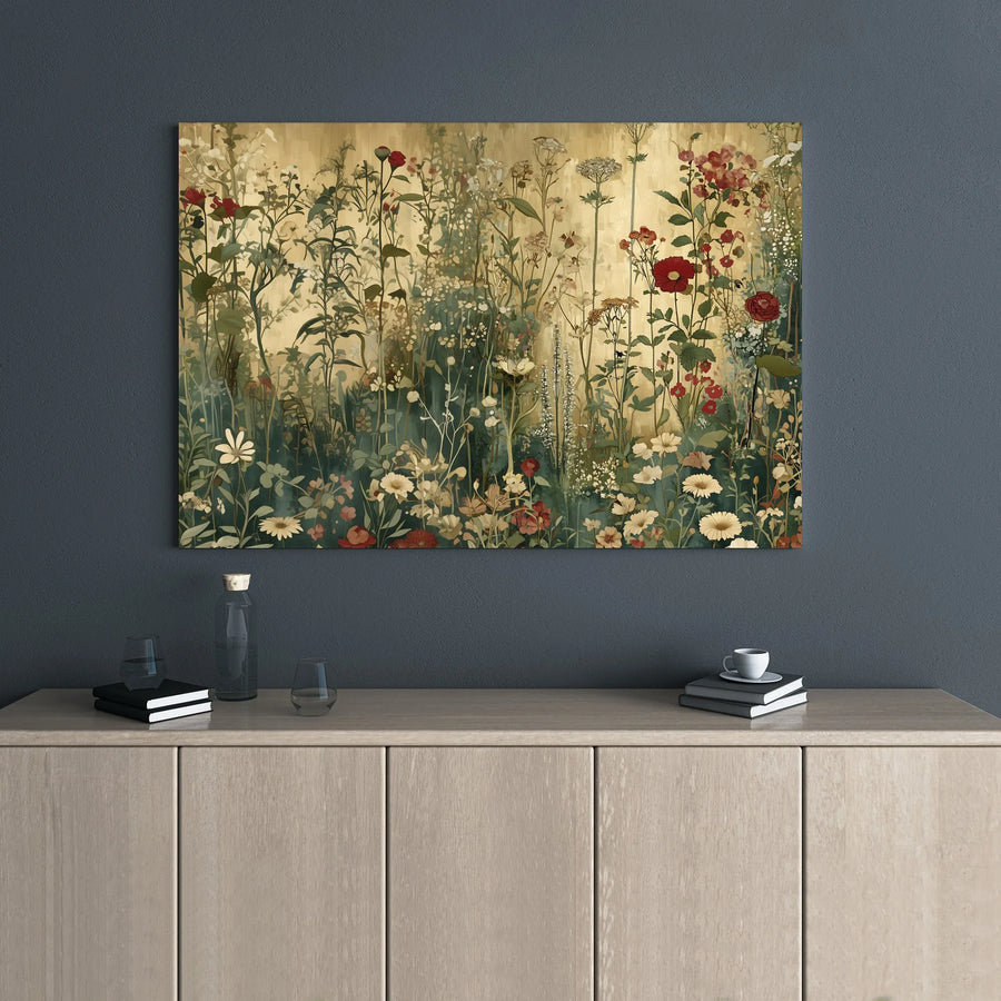Wildflower Meadow Canvas Wall Art | Vintage Botanical Floral Painting | Premium Gallery Wrapped Decor | Nature Lover Living Room Gift