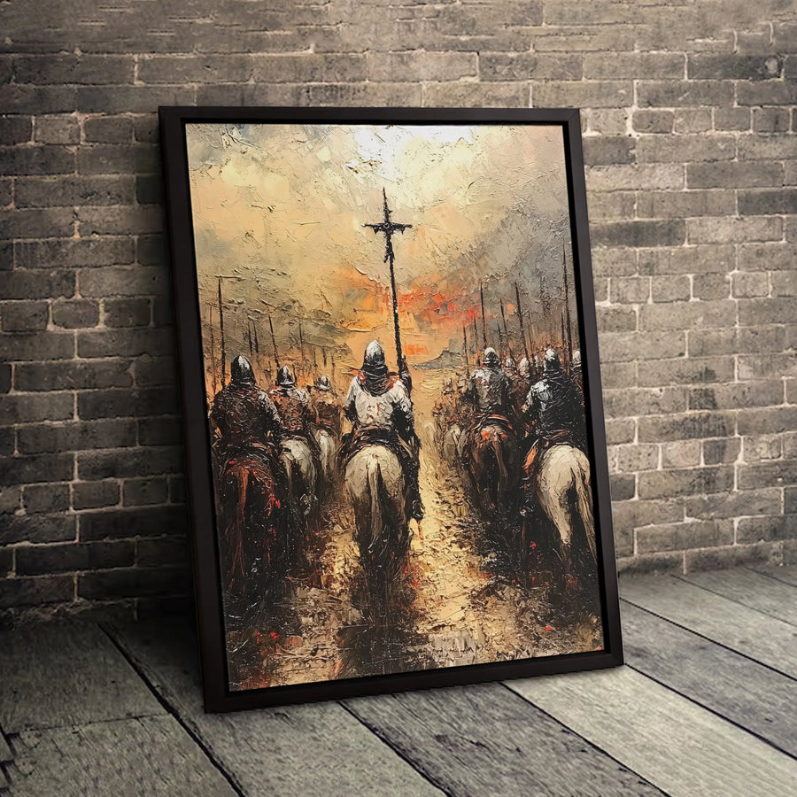 Medieval Knights Canvas Print | Crusader Army Oil Painting Style | Premium 1.25-Inch Gallery Wrap | Historic Wall Art Decor