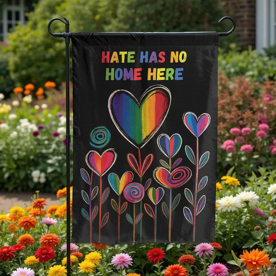 Hate Has No Home Here Garden Flag | Rainbow Heart Pride Yard Decor | Weather-Resistant Polyester | Equality Advocate Gift For Home And Patio