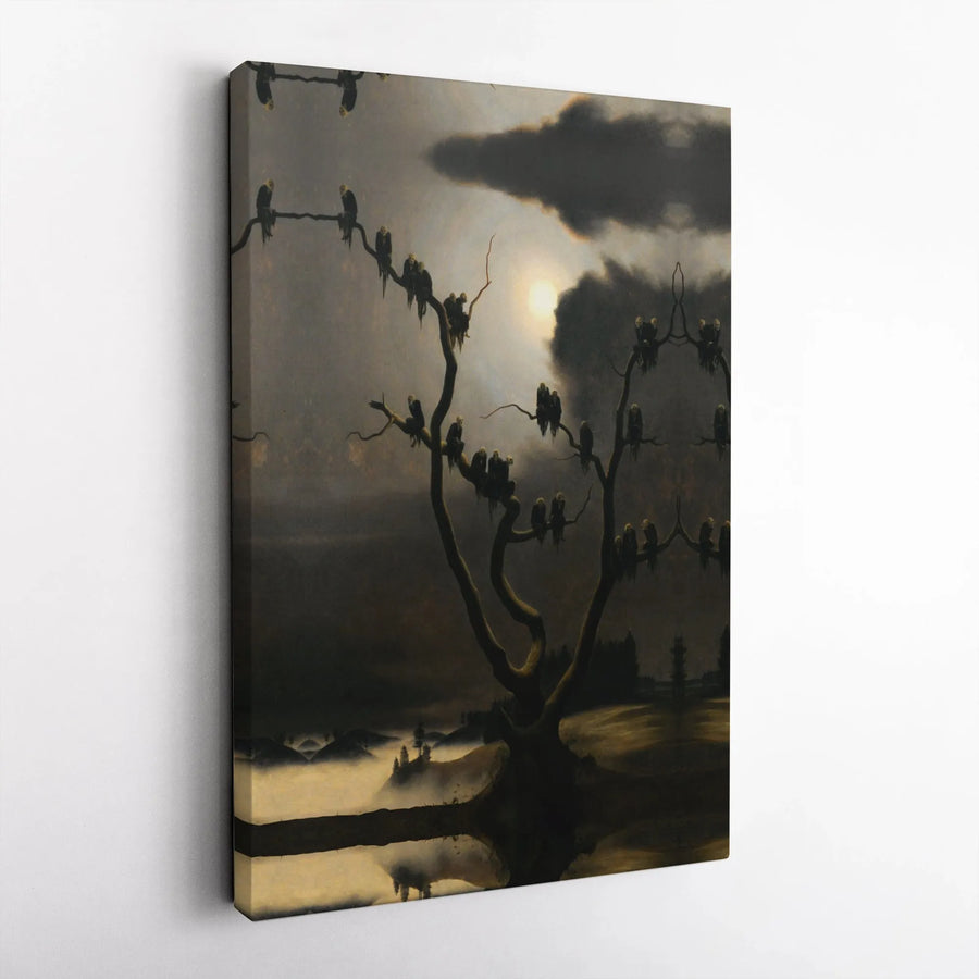 Gothic Surrealist Tree Wall Art | Eerie Moonlit Raven Landscape | Premium Gallery-Wrapped Canvas | Dark Academia Home Decor Gift