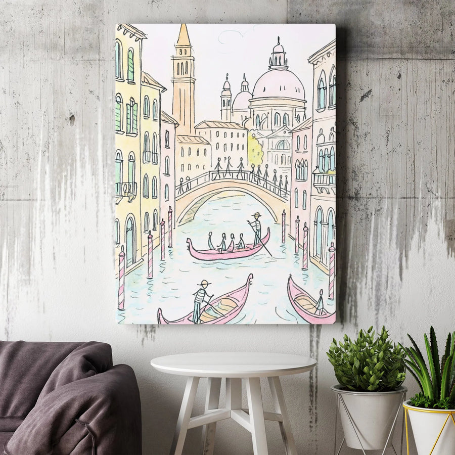 Venice Canal Art Print | Watercolor Gondola Sketch Wall Decor | Gallery-Quality 1.25" Canvas | Travel Enthusiast Gift