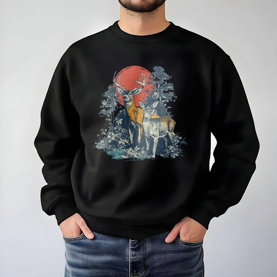 Vintage Deer Forest Sweatshirt | 90s Graphic Nature Illustration | Premium Cotton Blend Crewneck | Outdoor Hunter Gift for Wildlife Enthusiasts