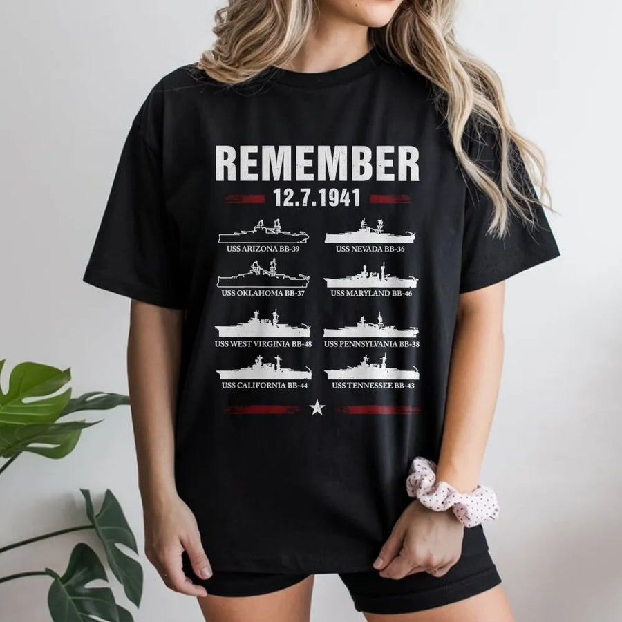 Pearl Harbor Remembrance T-Shirt | WWII Battleship Fleet Design | 100% Premium Cotton | Patriotic Historical Gift for Veterans and History Buffs