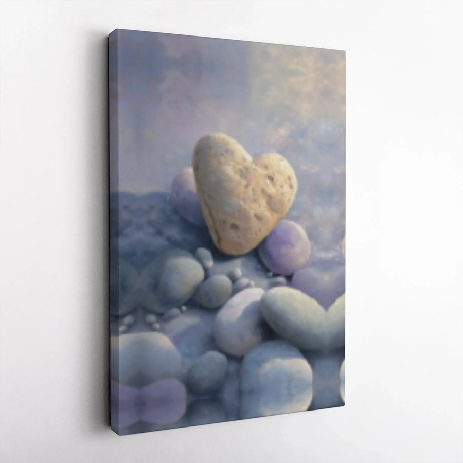 Heart Shaped Stone Wall Art | Zen Pebble Nature Print | Premium Gallery Wrap Canvas | Romantic Home Decor Gift