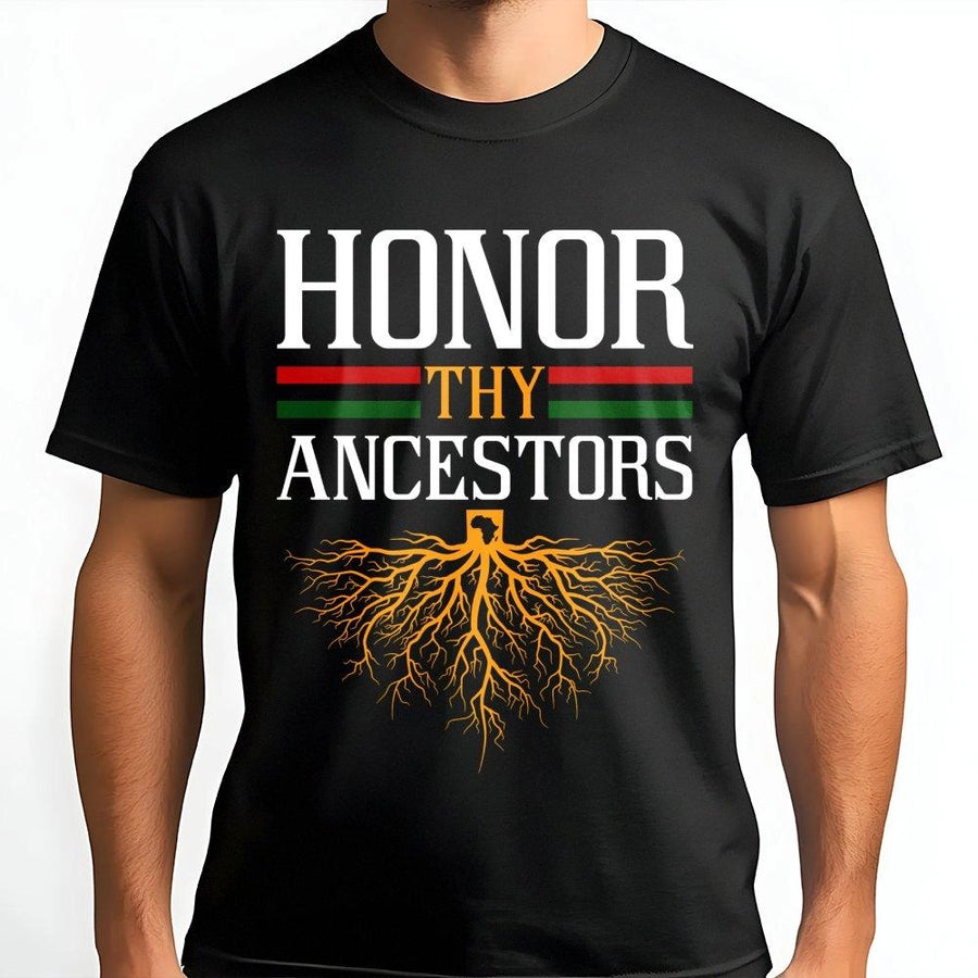 Honor Thy Ancestors T-Shirt | Pan-African Tree Roots Graphic | Premium 100% Cotton Tee | Black History Month Heritage Gift