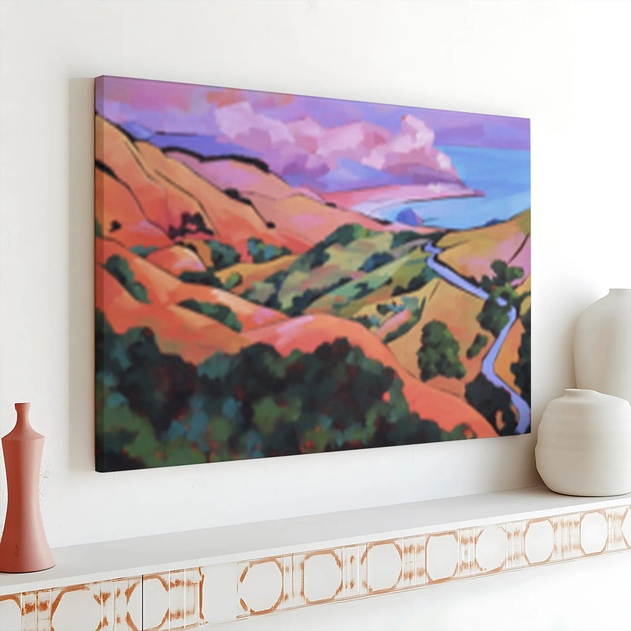 Santa Rita Ranchos Canvas Wall Art | Vibrant Coastal Landscape Painting | Premium Thick Gallery Wrap | Modern Living Room Decor Gift