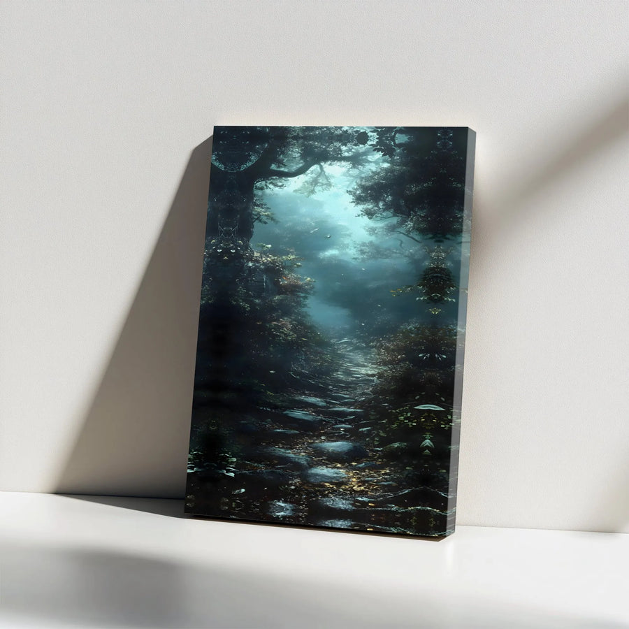 Enchanted Forest Canvas Wall Art | Misty Woodland Path Landscape | Premium Gallery Wrap 1.25" Depth | Dark Academia Home Decor