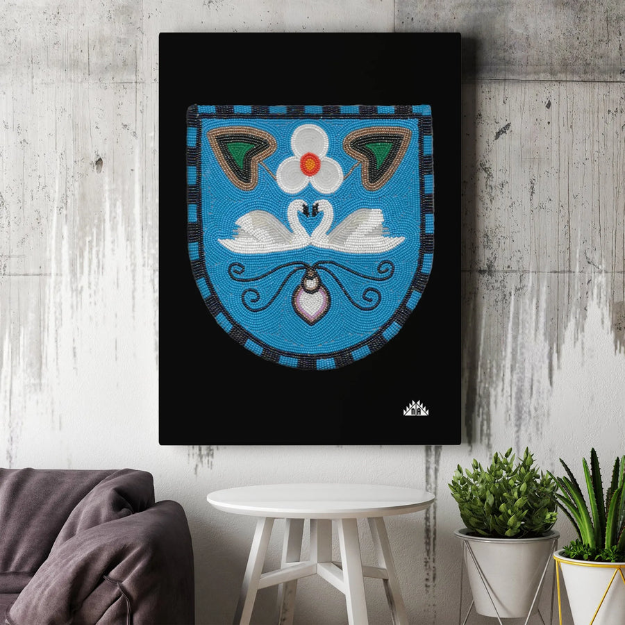Indigenous Beaded Swan Canvas Print | Native American Inspired Floral Art | Premium Gallery Wrap Wall Decor | Meaningful Cultural Heritage Gift