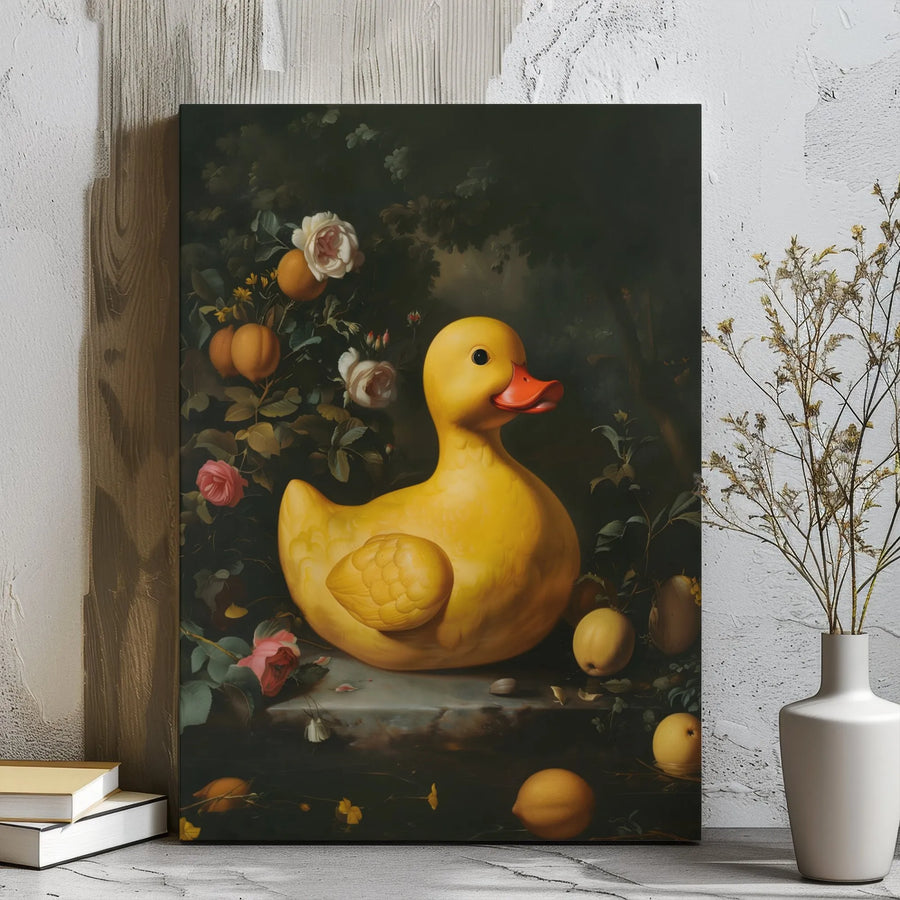Rubber Duck Canvas Wall Art | Classical Still Life Oil Painting Style | Premium Gallery-Wrapped Print | Whimsical Home Decor Gift