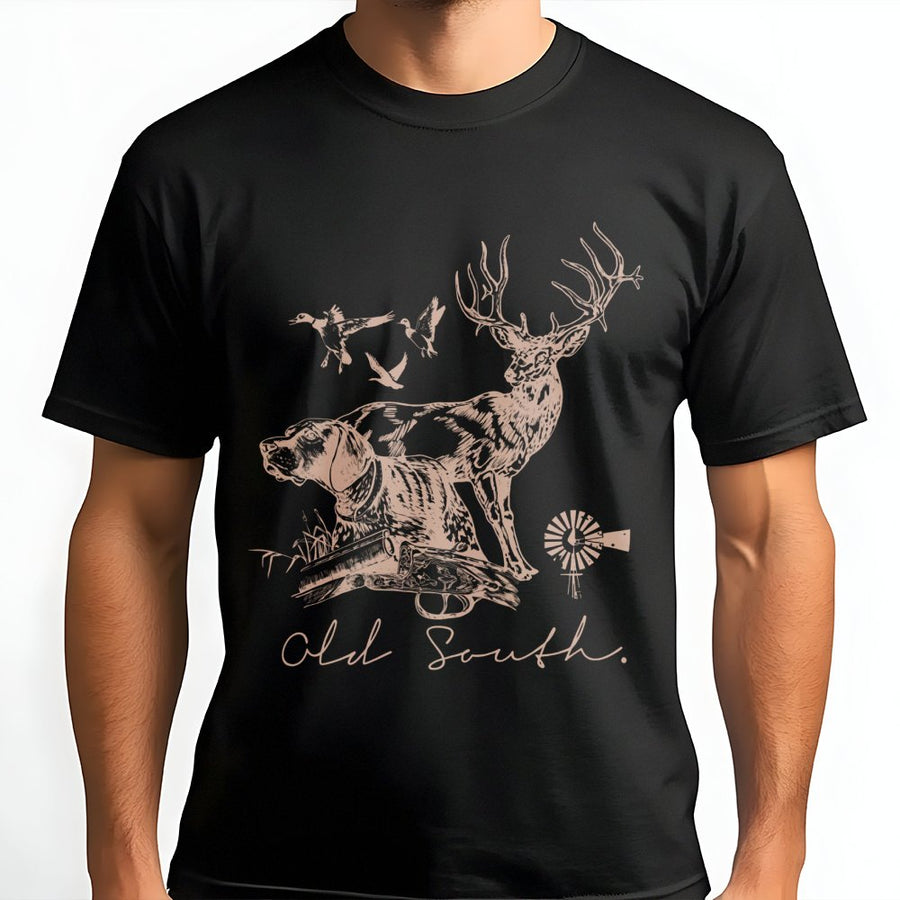 Hunting Dog And Deer T-Shirt | Vintage Whitetail Buck & Retriever Graphic | Premium Cotton Apparel | Gift For Outdoorsmen And Hunters