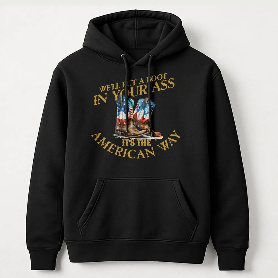 American Flag Cowboy Boot Hoodie | Patriotic Southern Pride Graphic | Premium Cotton Blend Fleece | Gift for Country Music Fans