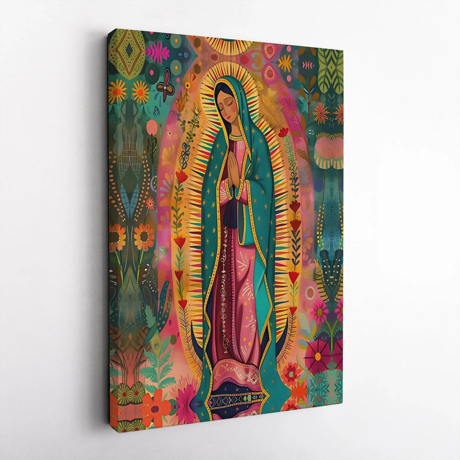 Virgen De Guadalupe Wall Art | Colorful Folk Art Canvas Print | Premium 1.25-inch Gallery Wrap | Catholic Home Decor Gift for Faith and Spiritual Inspiration