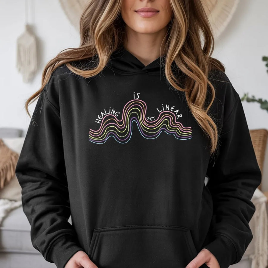 Mental Health Awareness Hoodie | Healing Is Not Linear Quote | Premium Cotton-Blend Sweatshirt | Inspirational Self Care Gift for Women