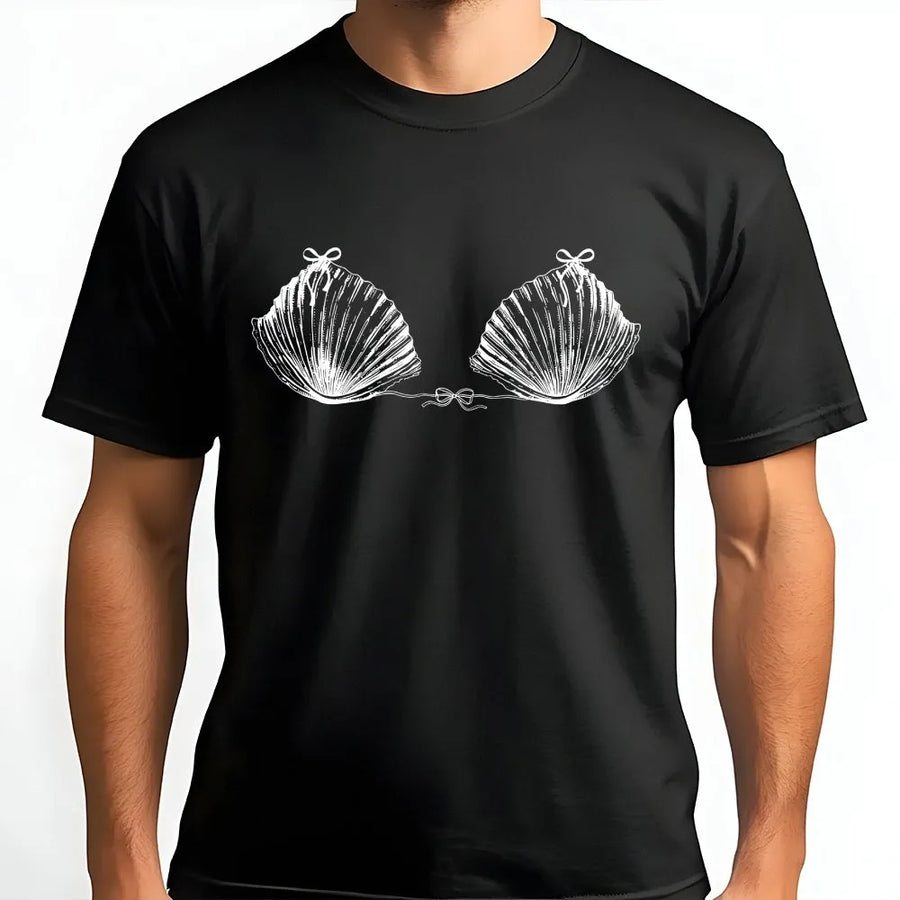 Seashell T-Shirt | Coquette Bow Seashell Bikini Graphic | Soft Cotton-Blend Unisex Fit | Unique Gift for Beach Lover & Mermaid Core Aesthetic